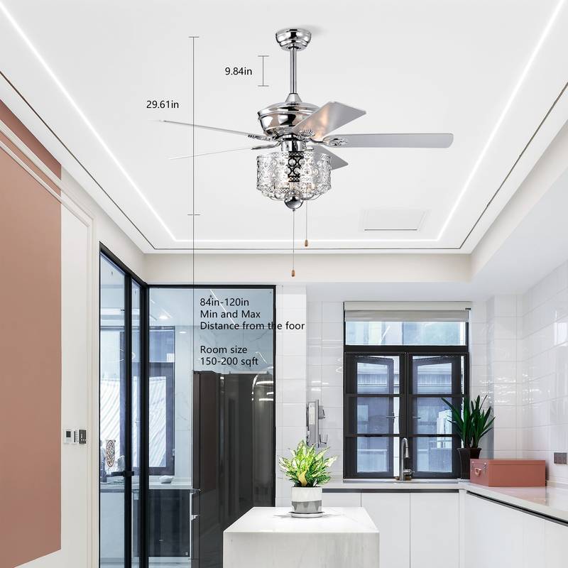 Chic Chrome Ceiling Fan with Pull Chain