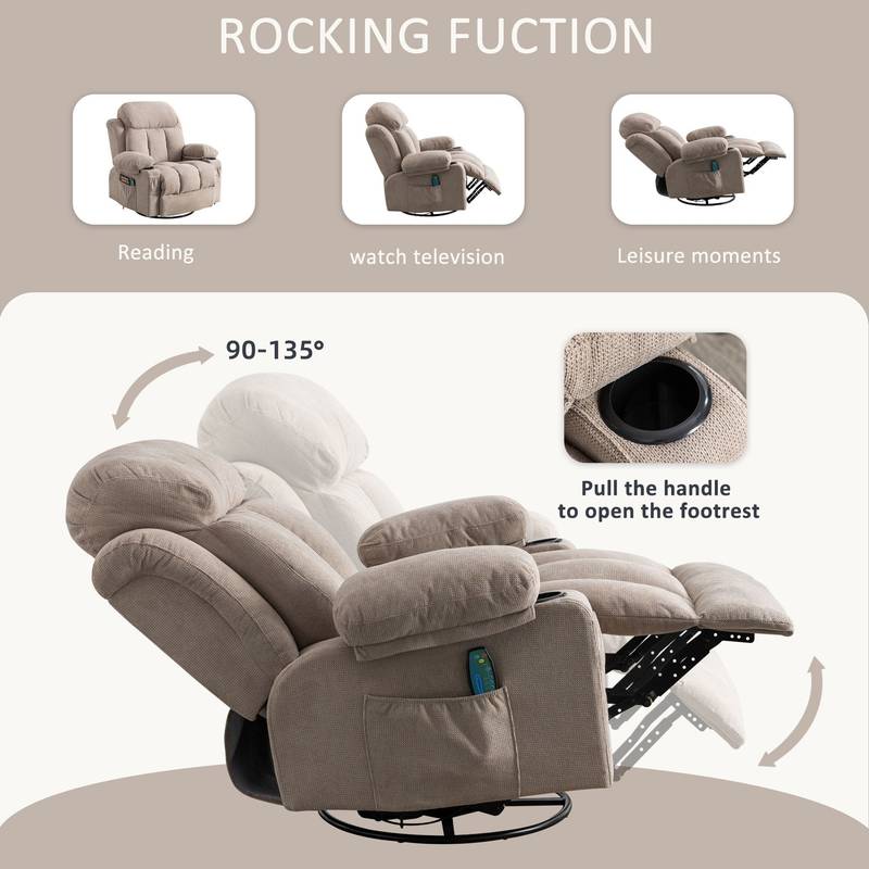 Cozy Heat & Massage Recliner Sofa with USB & Cup Holders