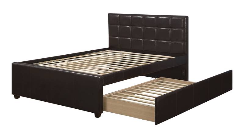 Cozy Espresso Faux Leather Bed with Trundle for Kids