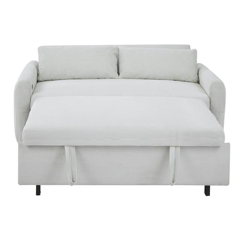 Light Blue Sleeper Sofa with USB Ports and Pillows