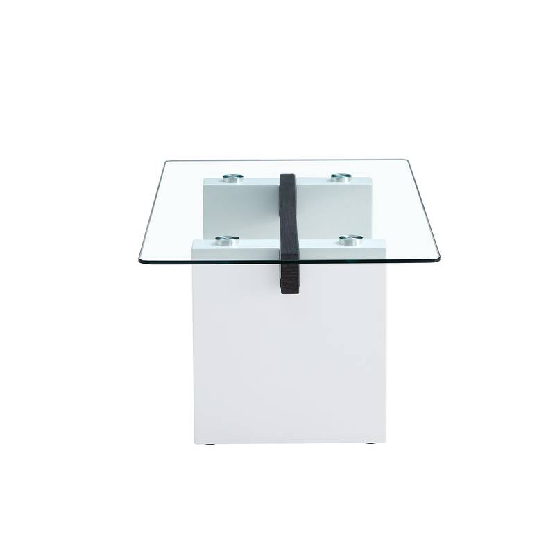 Sleek Glass & White Column Coffee Table