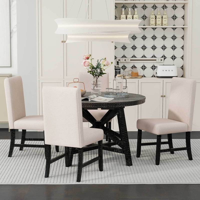 Retro Chic Dining Set with Expandable Table and Cozy Chairs
