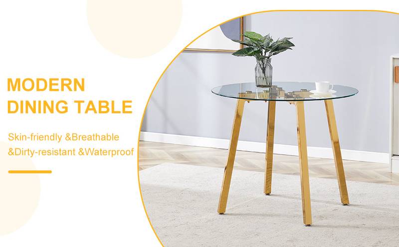 Chic Gold-Base Round Glass Dining Table