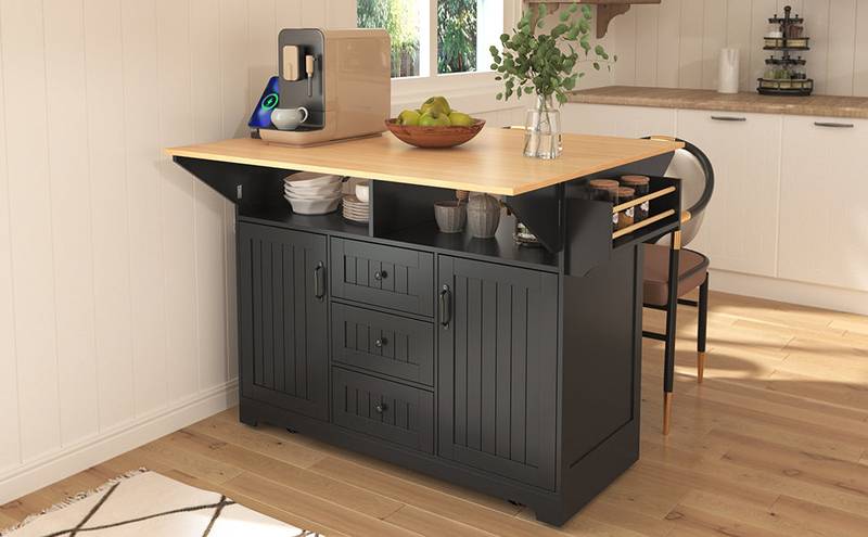 Versatile Kitchen Island Cart with Drop Leaves and Power Outlet