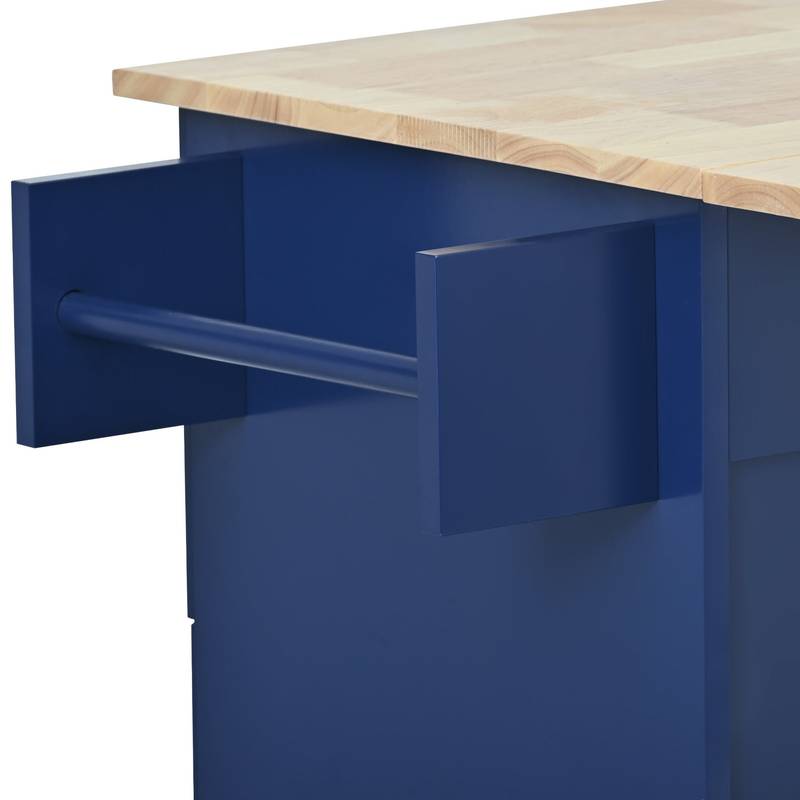 Blue Rolling Kitchen Island with Drop Leaf & Storage