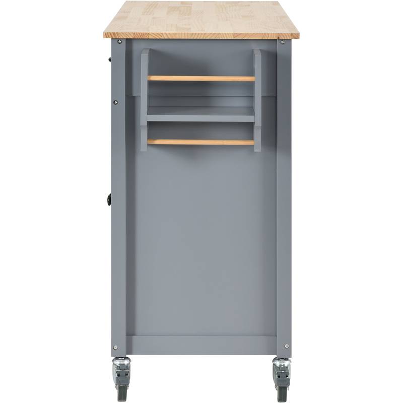Rolling Kitchen Island with Wood Top and Storage