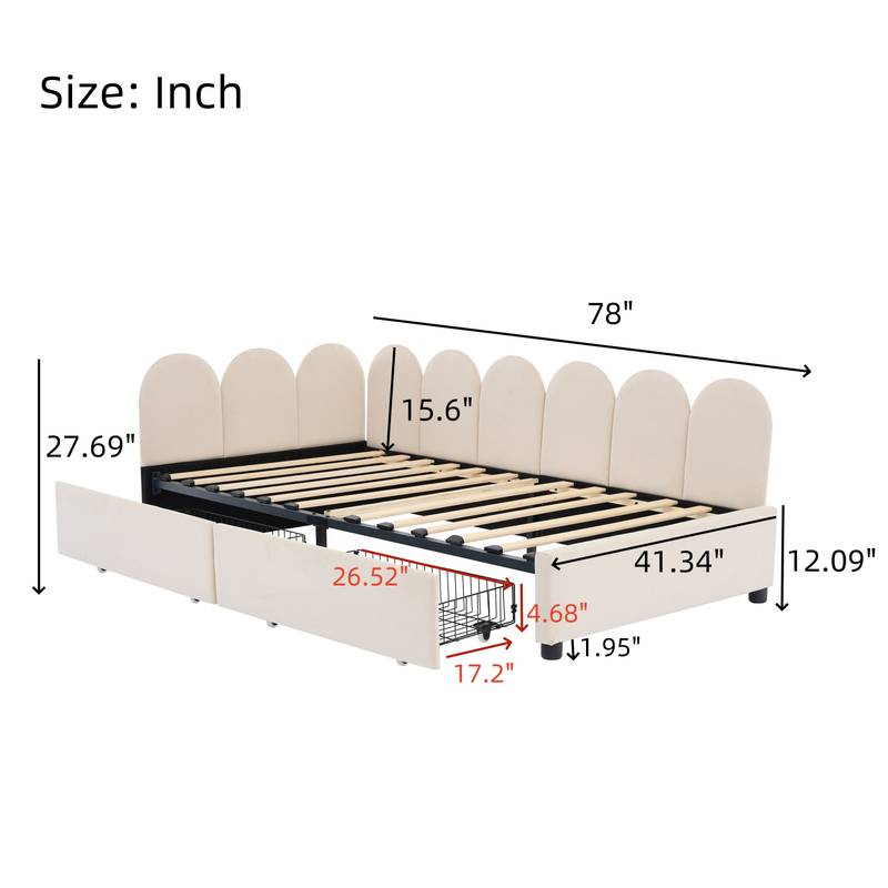 Cozy Velvet Twin Daybed with Storage Drawers