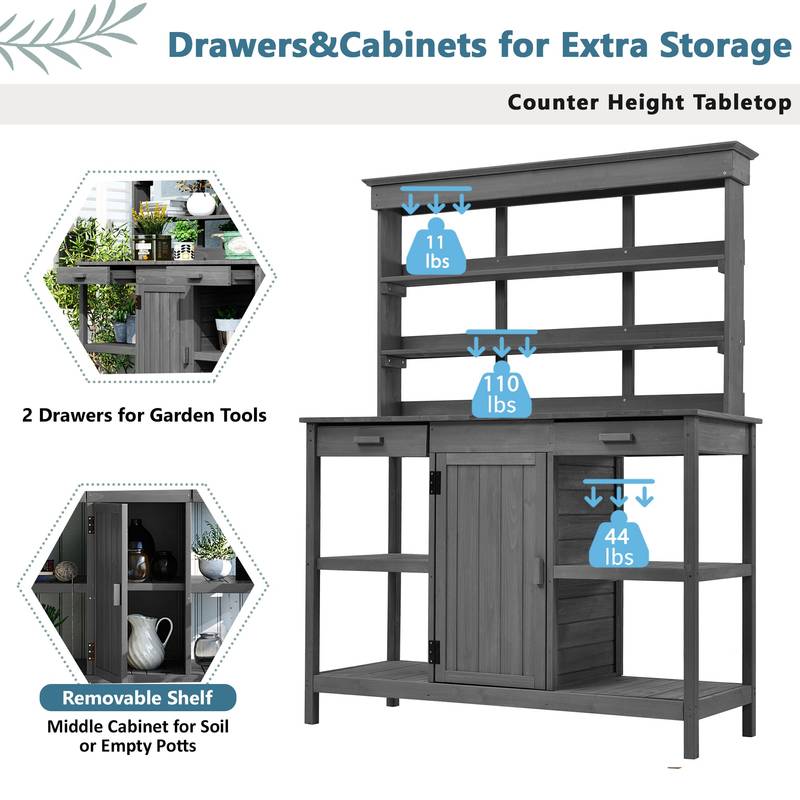 Charming Gray Garden Potting Table with Storage