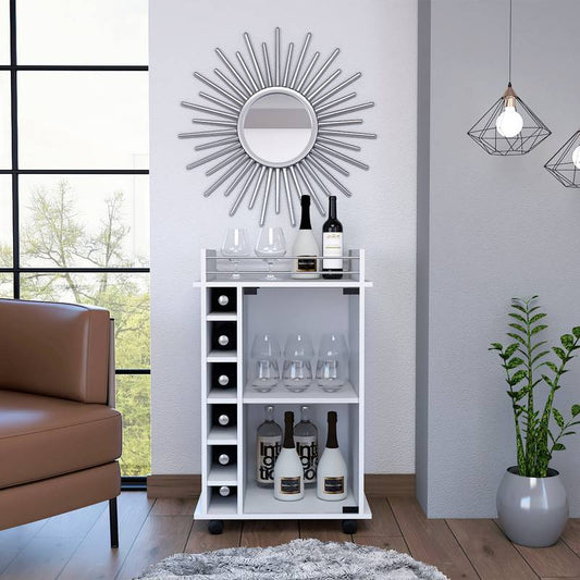Chic Vegas Bar Cart with Glass Doors & Liquor Cubbies