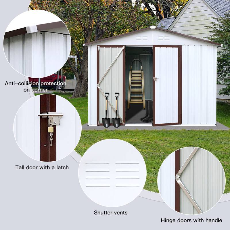 Chic Outdoor Storage Shed in White & Coffee