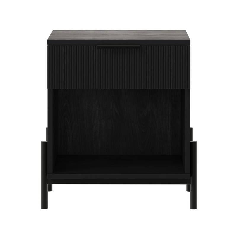 Chic Black Fluted Nightstand with Open Cubby