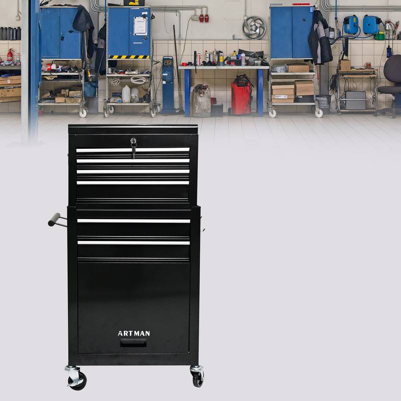 Rolling Tool Chest on Wheels – Black Storage Cabinet with Drawers
