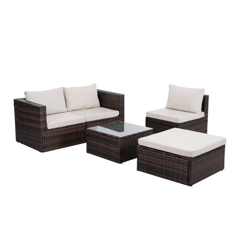 Chic Outdoor Wicker Lounge Set with Glass Table