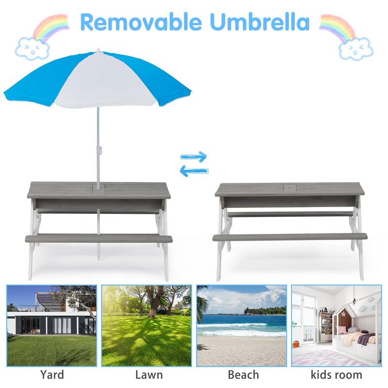 Fun & Play Kids Picnic Table with Umbrella and Sand & Water Area