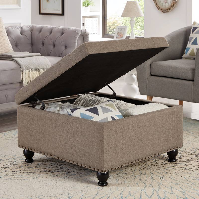 Chic Linen Storage Ottoman with Stylish Button Tufting