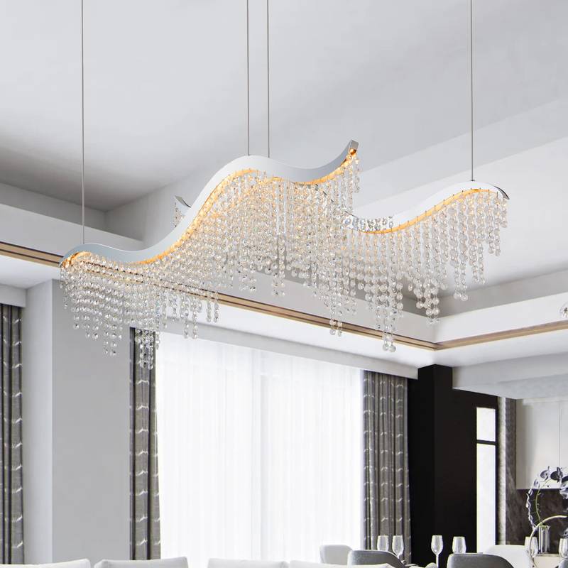Radiant Wave LED Crystal Chandelier - Adjustable Color & Height for Luxurious Spaces