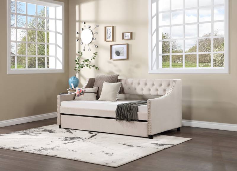 Cozy Tufted Daybed & Trundle Sofa in Beige