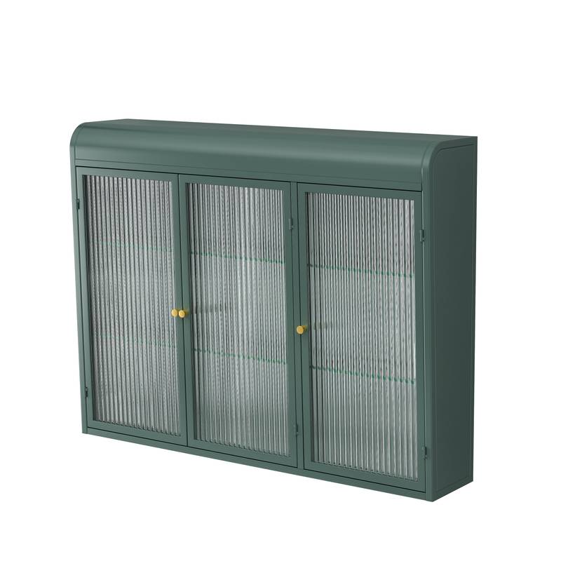 Chic Arched Glass Cabinet in Dark Green