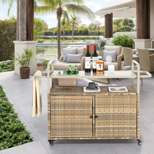 Chic Patio Bar Cart with Ice Bucket and Wheels