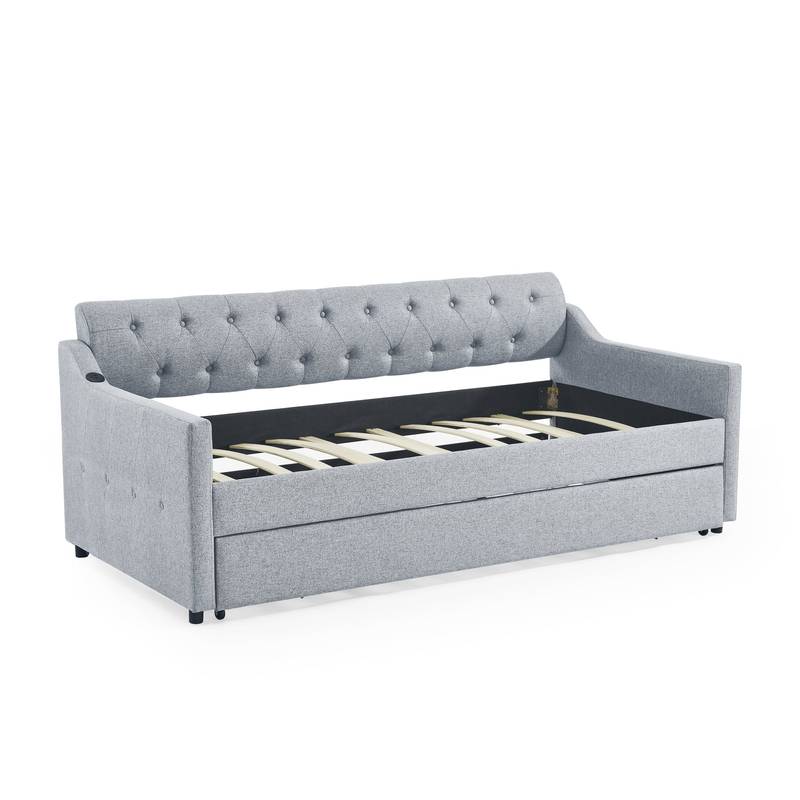 Cozy Grey Daybed with Hidden Trundle and USB Charging