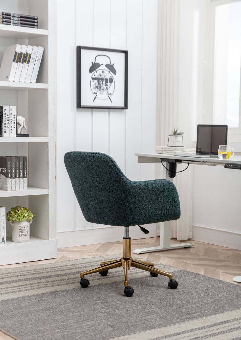 Chic Green Teddy Swivel Chair with Gold Legs