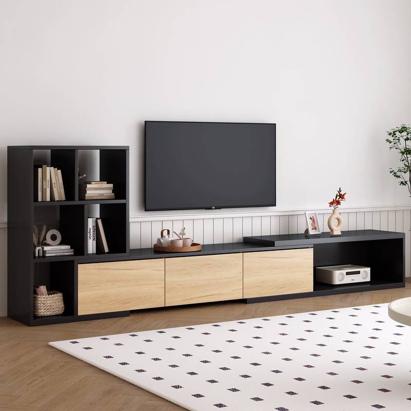 Stylish Extendable TV Stand with Bookshelves and Storage