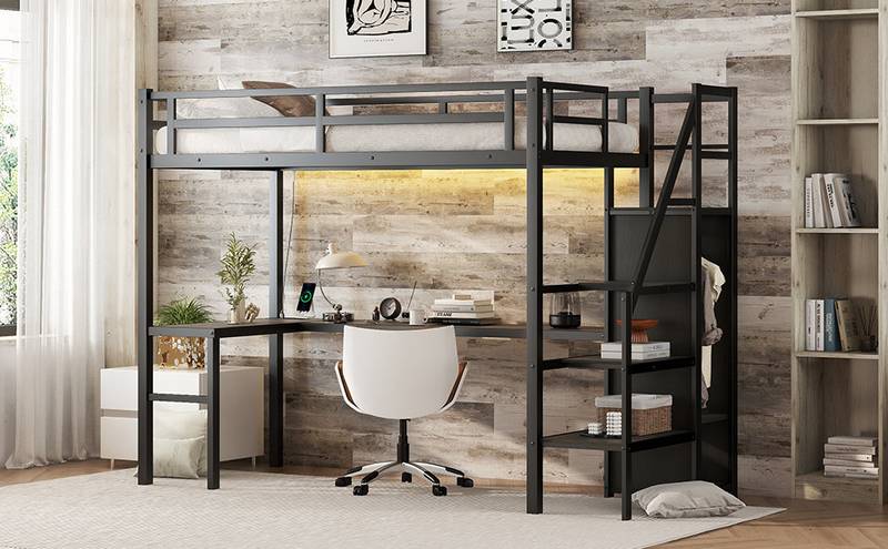 Lofted Adventure Bed with Desk and USB - Perfect for Kids and Teens!