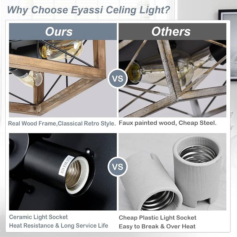 Rustic Wood Flush Mount Ceiling Light