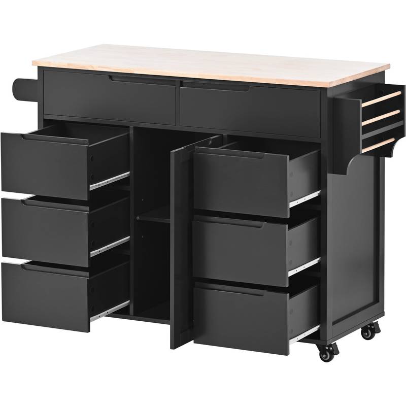 Versatile Kitchen Cart with Rubber Wood Top and Smart Storage