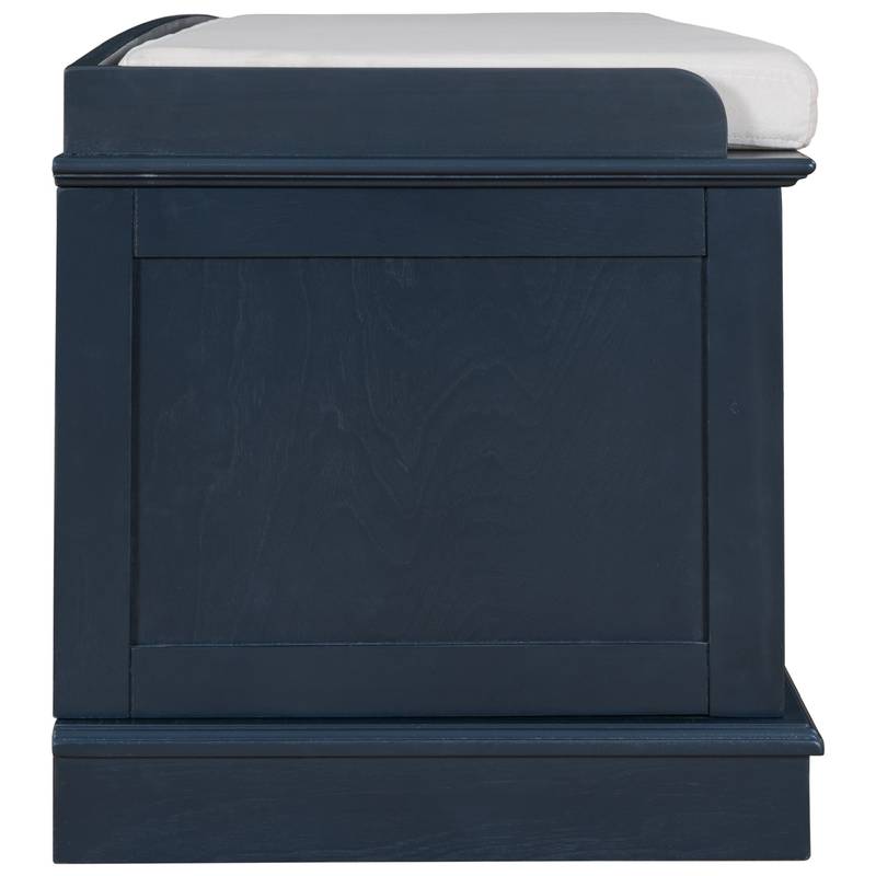 Navy Storage Bench with Cushion & Shelves