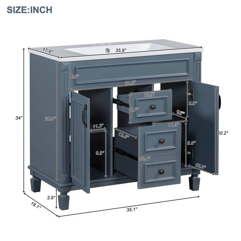 Chic Royal Blue Bathroom Vanity with Sink & Storage