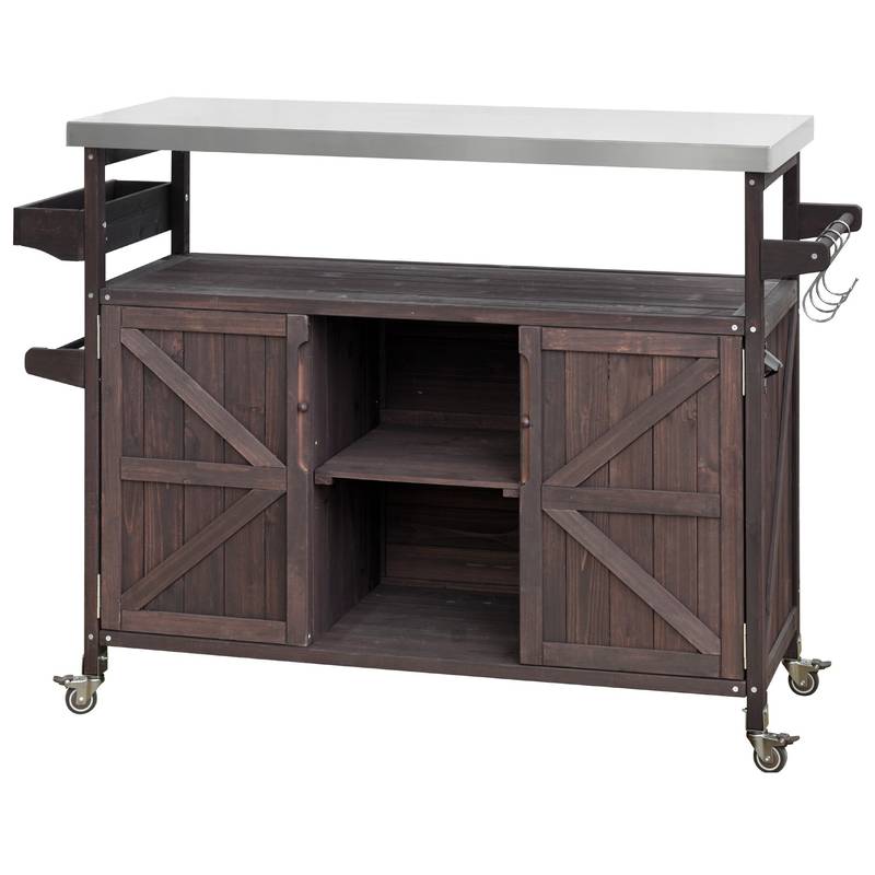 Rustic Rolling Outdoor Kitchen Bar & Grill Station