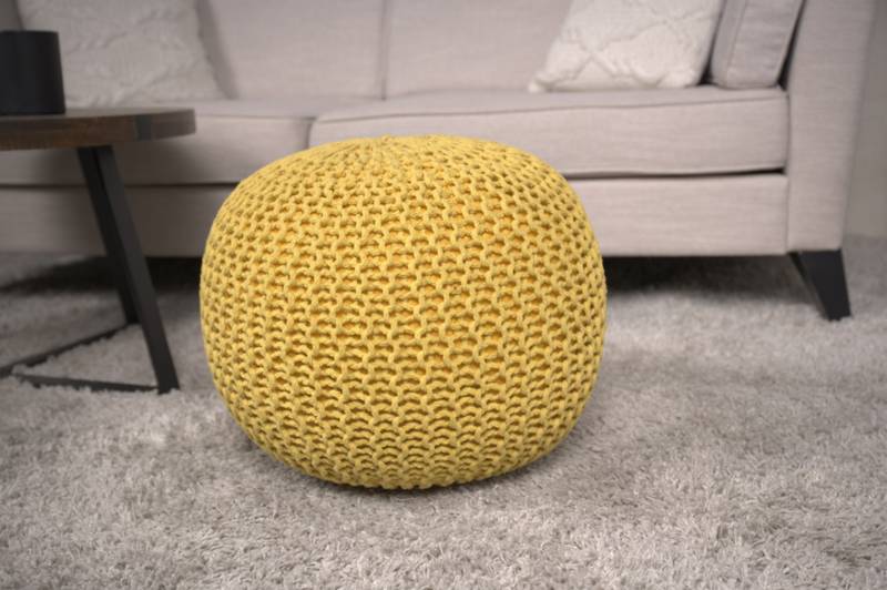Sunny Yellow Knitted Pouf