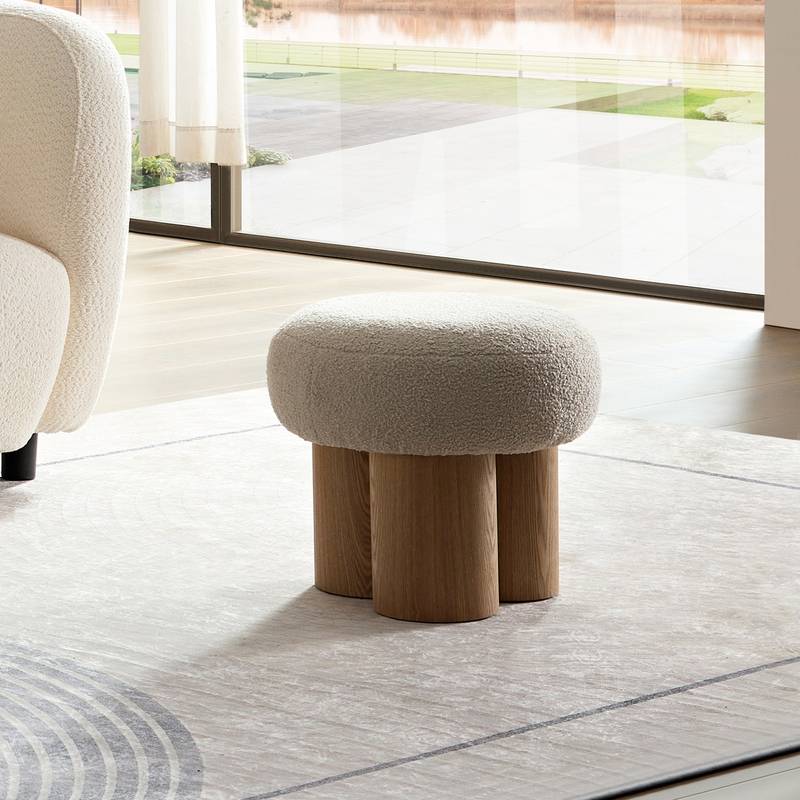 Cozy Mushroom Stool with Plush Cushion & Rustic Charm