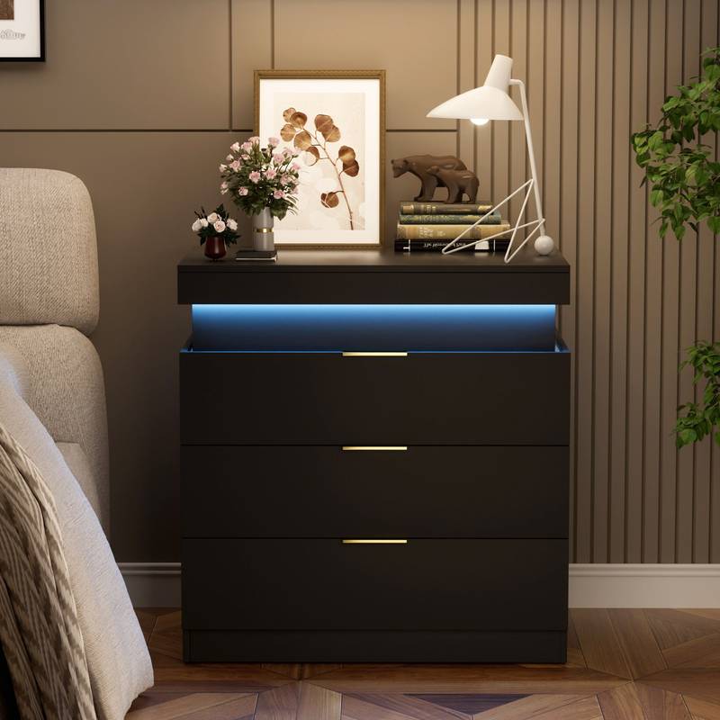 Sleek Nightstand with Charging Hub & LED Glow
