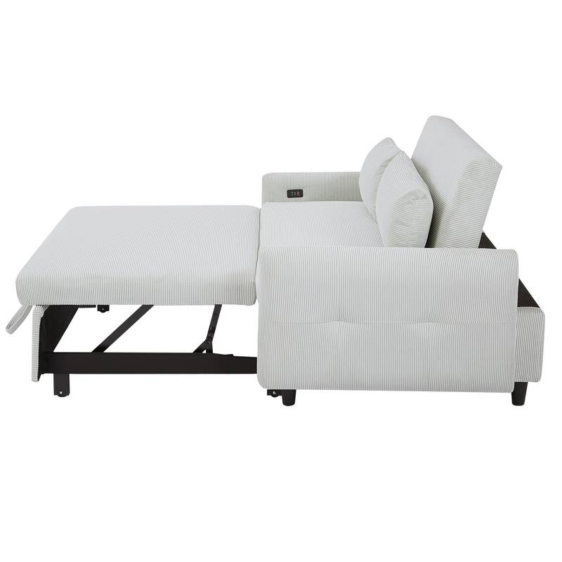 Light Blue Sleeper Sofa with USB Ports and Pillows