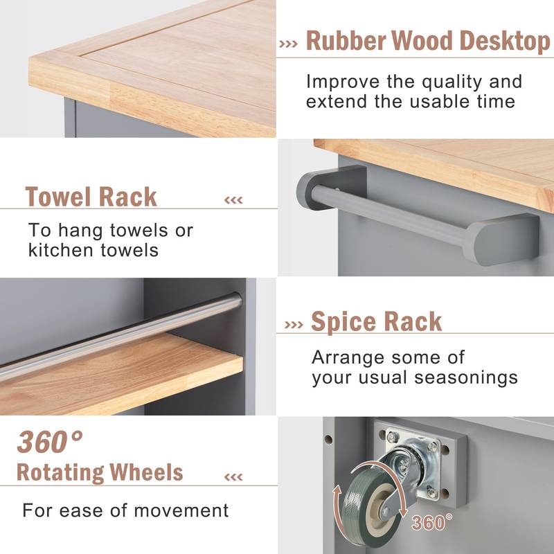 Cozy Kitchen Rolling Island with Storage & Wine Rack