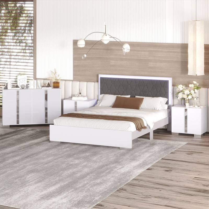 Dreamy LED Bedroom Set with Glam Mirror Accents