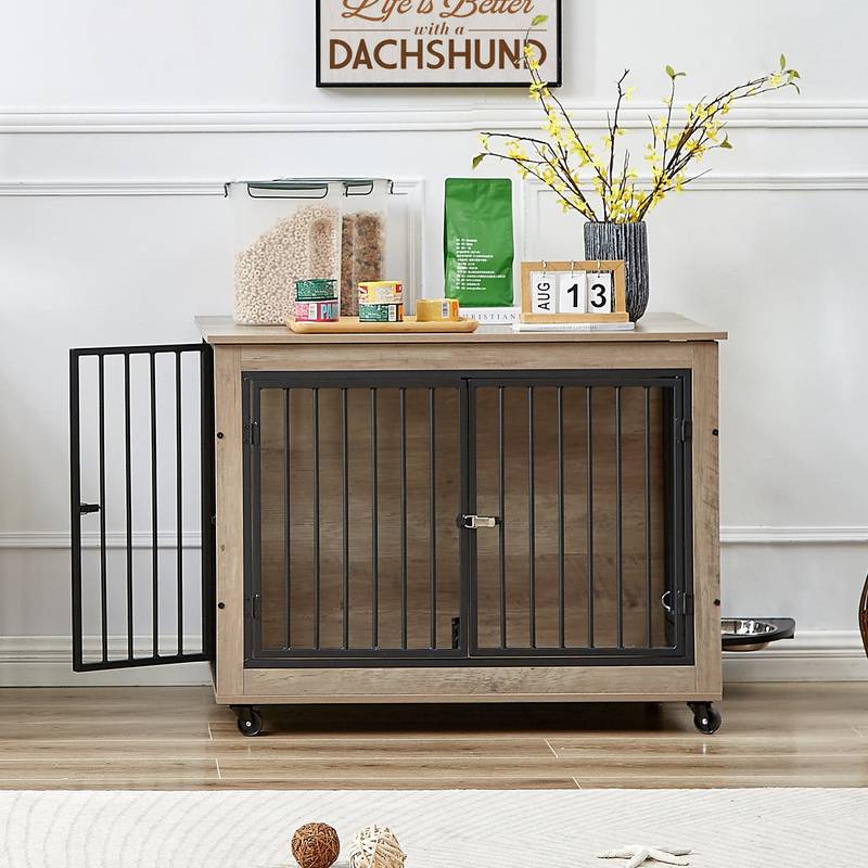 Chic Pup Crate Table with Rotating Bowl and Wheels