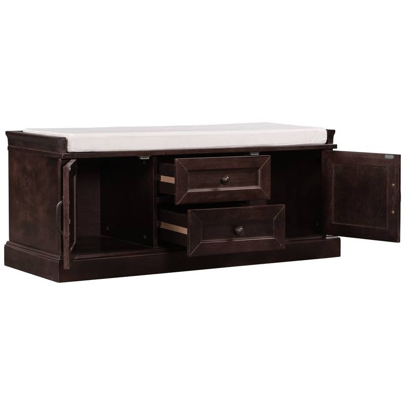 Cozy Storage Bench with Cushioned Top and Double Cabinetry
