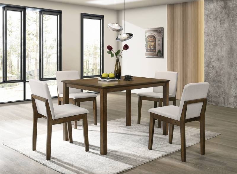 Elegant Walnut Dining Set with Beige Chairs
