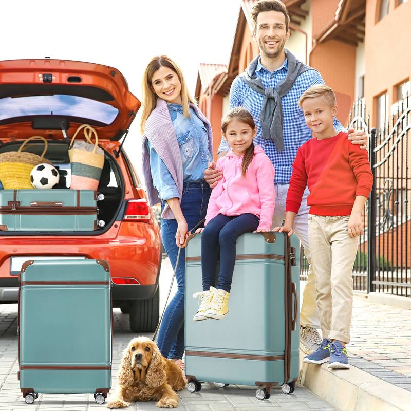 Green Travel Trio: Lightweight Hardshell Luggage Set with TSA Lock