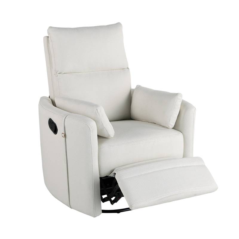 Cozy Beige Swivel Rocker Recliner with Pillows