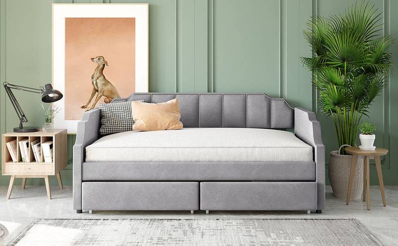 Cozy Gray Upholstered Twin Daybed with Hidden Storage