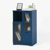 Navy Blue Glass-Front Cabinet with Open Storage