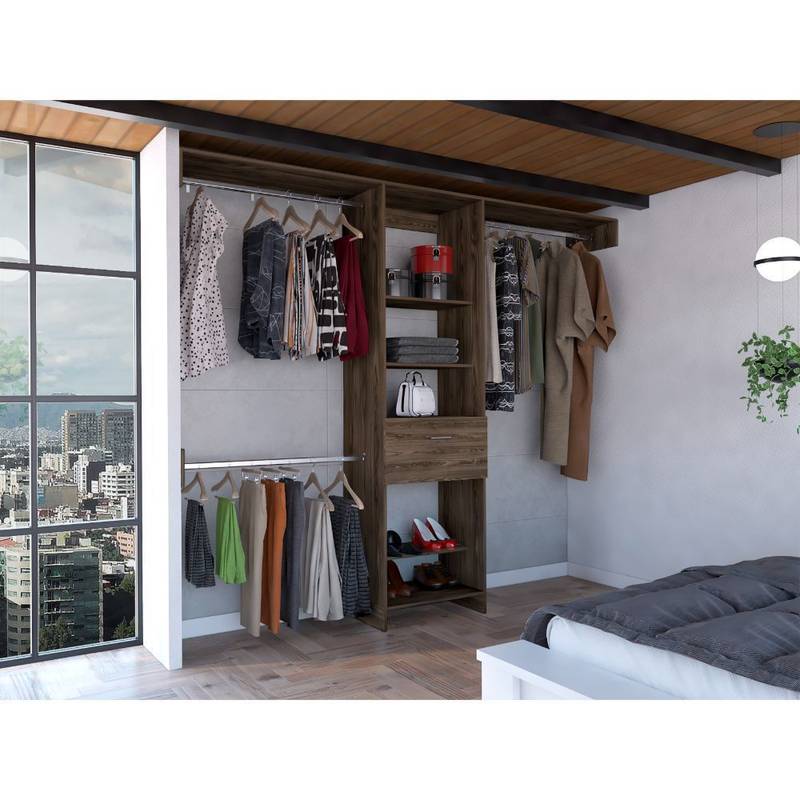 Manchester Closet Organizer - Stylish Storage with Open Shelves & Drawer