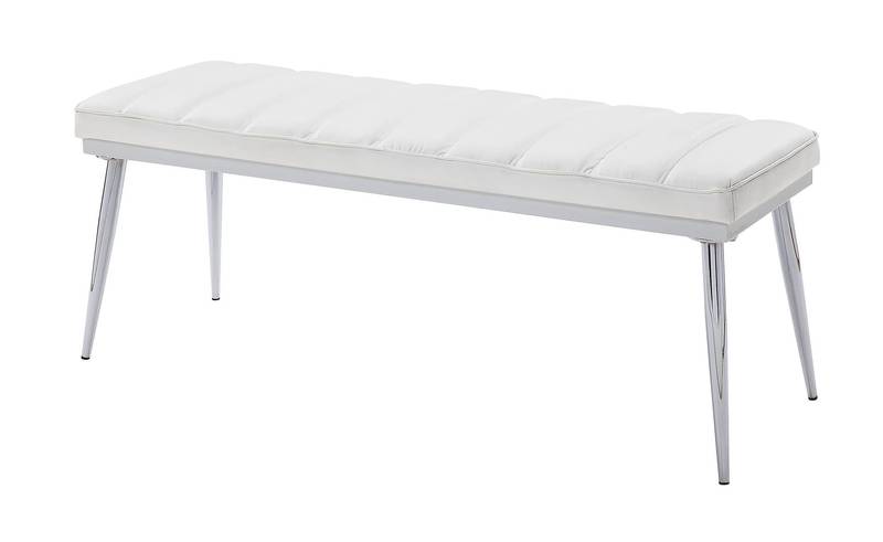 Chic White Weizor Bench with Chrome Accents