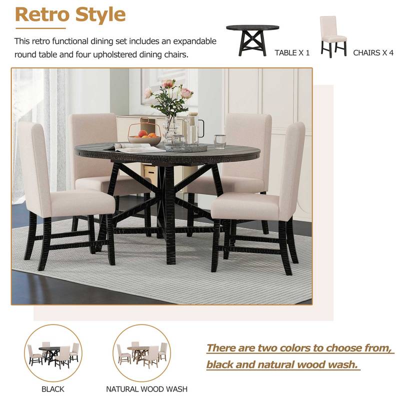 Retro Chic Dining Set with Expandable Table and Cozy Chairs