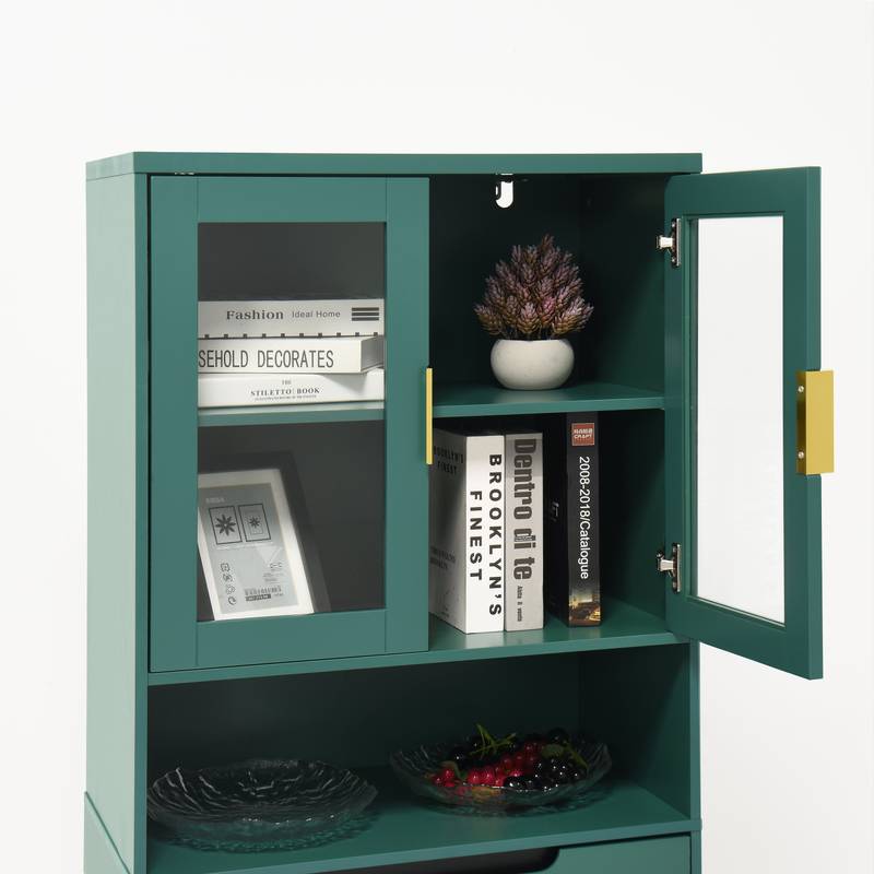 Stylish Green Glass Door Bookcase - Versatile Storage for Any Room