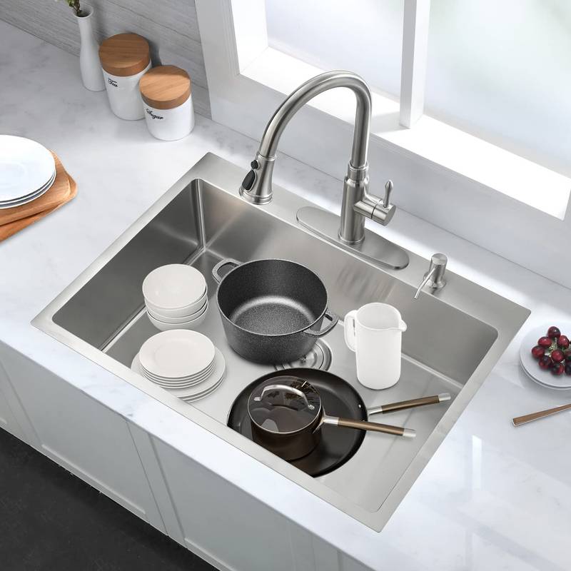 Sleek Stainless Steel Drop-In Kitchen Sink with Essentials